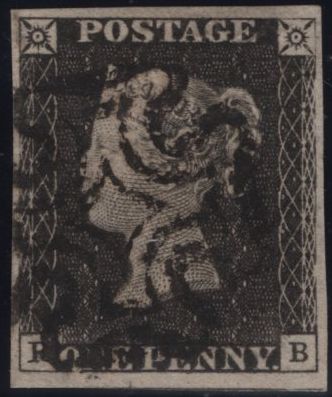 142924 1840 1D GREY-BLACK PL.TEN (SG3)(RB CONSTANT VARIETY 'P CONVERTED TO R')(SPEC AS67c) FINE TO VERY FINE USED.