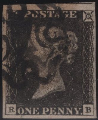 142933 1840 1D BLACK PL.1B (SG2)(RB) FINE USED.