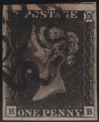 142933 1840 1D BLACK PL.1B (SG2)(RB) FINE USED.