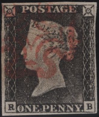 142934 1840 1D GREY-BLACK PL.1A (SG3)(RB) FINE USED.