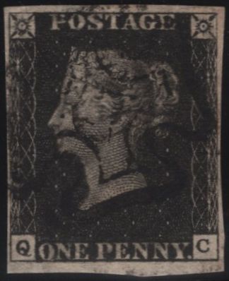 142936 1840 1D BLACK PL.TEN (SG2)(QC) FINE USED.