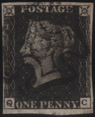 142936 1840 1D BLACK PL.TEN (SG2)(QC) FINE USED.