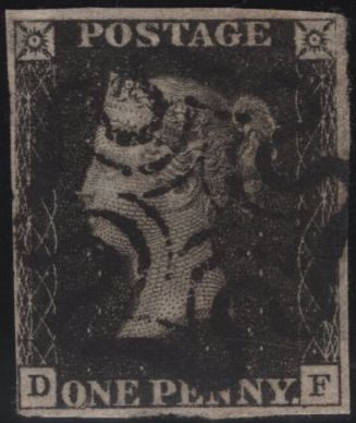 142937 1840 1D BLACK PL.TEN (SG2)(DF) GOOD USED.