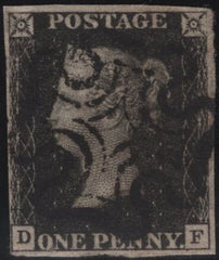 142937 1840 1D BLACK PL.TEN (SG2)(DF) GOOD USED.