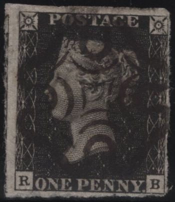 142947 1840 1D BLACK PL.8 (SG2)(RB) FINE USED.