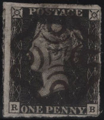 142947 1840 1D BLACK PL.8 (SG2)(RB) FINE USED.