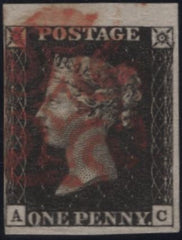 142951 1840-1841 MATCHED PAIR 1D BLACK PL.8 (SG2) AND 1D RED (SG7) LETTERED AC.