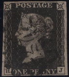 142952 1840-1841 MATCHED PAIR 1D BLACK PL.5 (SG2) AND 1D RED (SG7) LETTERED HJ, 1D BLACK FINE STRIKE WOTTON UNDER EDGE DISTINCTIVE MALTESE CROSS (SPEC A1 um).