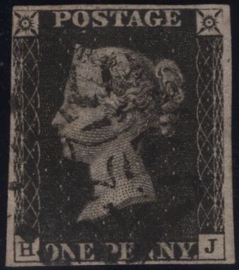 142952 1840-1841 MATCHED PAIR 1D BLACK PL.5 (SG2) AND 1D RED (SG7) LETTERED HJ, 1D BLACK FINE STRIKE WOTTON UNDER EDGE DISTINCTIVE MALTESE CROSS (SPEC A1 um).