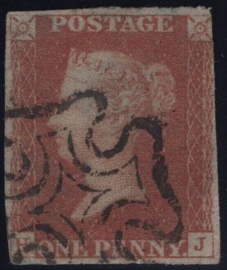 142952 1840-1841 MATCHED PAIR 1D BLACK PL.5 (SG2) AND 1D RED (SG7) LETTERED HJ, 1D BLACK FINE STRIKE WOTTON UNDER EDGE DISTINCTIVE MALTESE CROSS (SPEC A1 um).