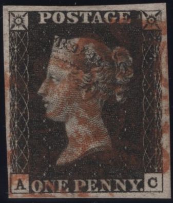 142953 1840 1D BLACK PL.6 (SG2)(AC) FINE USED.