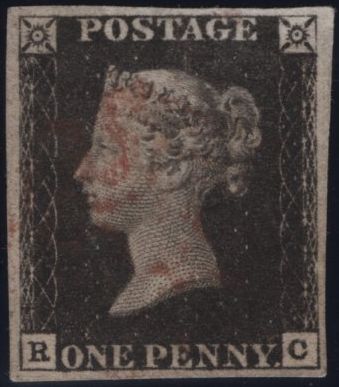 142956 1840 1D BLACK PL.5 (SG2)(RC) GOOD USED.