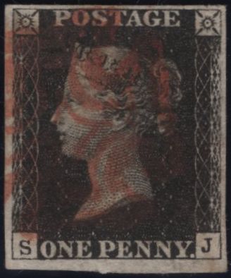 142958  1840 1D BLACK PL.5 (SG2)(SJ) FINE USED.