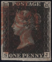 142958  1840 1D BLACK PL.5 (SG2)(SJ) FINE USED.