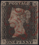 142960 1840-41 MATCHED PAIR 1D GREY-BLACK PL.2 (SG3) AND 1D RED (SG7) LETTERED SG BOTH SHOWING 'UPPER SHIFT' (SPEC AS15b/AS17c).