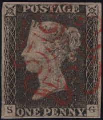 142960 1840-41 MATCHED PAIR 1D GREY-BLACK PL.2 (SG3) AND 1D RED (SG7) LETTERED SG BOTH SHOWING 'UPPER SHIFT' (SPEC AS15b/AS17c).