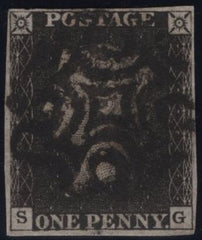 142962 1840 1D BLACK PL.5 (SG2)(SG) FINE USED.