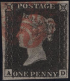 142964 1840-1841 MATCHED PAIR 1D BLACK PL.2 (SG2) AND 1D RED (SG7) LETTERED AD, BOTH 'FINE RE-ENTRY' (SPEC AS14a/AS17a).