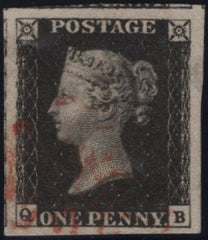 142966 1840-1841 MATCHED PAIR 1D BLACK PL.5 STATE 1 (SG2) AND 1D RED IN STATE 3 (SG7) (SPEC AS33a) LETTERED QB.