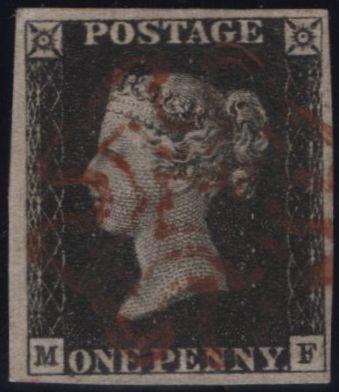 142967 1840-1841 MATCHED TRIO 1D GREY- BLACK PL.1A (SG3) 1D BLACK PL.1B (SG2) AND 1D RED PL.1B (SG7) LETTERED MF ALL SHOWING CONSTANT VARIETY 'M DOUBLE'
