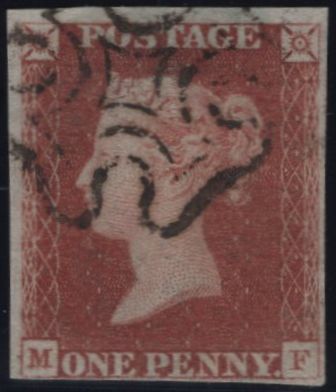 142967 1840-1841 MATCHED TRIO 1D GREY- BLACK PL.1A (SG3) 1D BLACK PL.1B (SG2) AND 1D RED PL.1B (SG7) LETTERED MF ALL SHOWING CONSTANT VARIETY 'M DOUBLE'