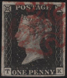 142968 1840 MATCHED PAIR 1D BLACKS PL.1A (SG3) AND PL.1B (SG2) LETTERED TK SHOWING FINE CONSTANT VARIETY 'T DOUBLE AT UPPER LEFT' (SPEC AS2d/AS5f).