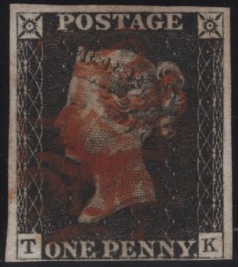 142969 1840 1D BLACK PL.1B (SG2)(TK CONSTANT VARIETY 'T DOUBLE'  (SPEC AS5f) FINE USED.