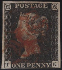 142969 1840 1D BLACK PL.1B (SG2)(TK CONSTANT VARIETY 'T DOUBLE'  (SPEC AS5f) FINE USED.