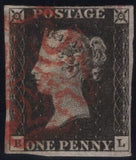 142971  1840-1841 MATCHED TRIO 1D BLACKS PL.1A (SG2) PL.1B (SG2) AND 1D RED PL.1C (SG7/SPEC AS8) LETTERED BL.
