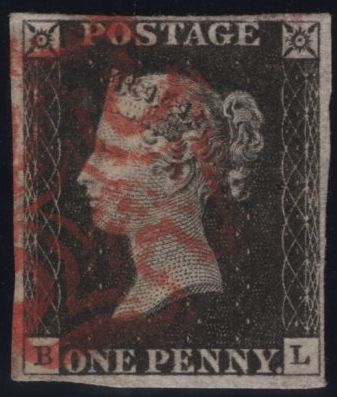 142971  1840-1841 MATCHED TRIO 1D BLACKS PL.1A (SG2) PL.1B (SG2) AND 1D RED PL.1C (SG7/SPEC AS8) LETTERED BL.