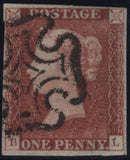 142971  1840-1841 MATCHED TRIO 1D BLACKS PL.1A (SG2) PL.1B (SG2) AND 1D RED PL.1C (SG7/SPEC AS8) LETTERED BL.
