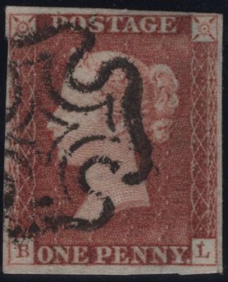142971  1840-1841 MATCHED TRIO 1D BLACKS PL.1A (SG2) PL.1B (SG2) AND 1D RED PL.1C (SG7/SPEC AS8) LETTERED BL.