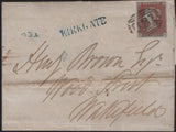 142975 1847 MAIL USED LOCALLY IN WAKEFIELD 1D (SG8) FINE USED 'KIRKGATE' STRAIGHT LINE RECEIVED HANDSTAMP  IN BLUE (YK3093).