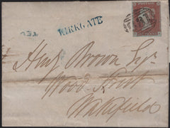 142975 1847 MAIL USED LOCALLY IN WAKEFIELD 1D (SG8) FINE USED 'KIRKGATE' STRAIGHT LINE RECEIVED HANDSTAMP  IN BLUE (YK3093).