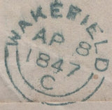 142975 1847 MAIL USED LOCALLY IN WAKEFIELD 1D (SG8) FINE USED 'KIRKGATE' STRAIGHT LINE RECEIVED HANDSTAMP  IN BLUE (YK3093).