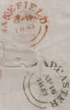 142976 1843 MAIL LOFTHOUSE, WAKEFIELD TO TADCASTER 1D (SG8) 'KIRKGATE' STRAIGHT LINE RECEIVERS HANDSTAMP IN RED (YK3093).