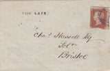 142986 1845 MAIL ABERGAVENNY, MONMOUTH TO BRISTOL 1D (SG8) VERY FINE 'TOO LATE' HANDSTAMP OF ABERGAVENNY (W63).
