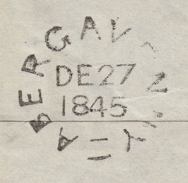 142986 1845 MAIL ABERGAVENNY, MONMOUTH TO BRISTOL 1D (SG8) VERY FINE 'TOO LATE' HANDSTAMP OF ABERGAVENNY (W63).