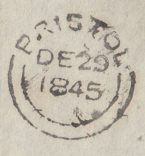 142986 1845 MAIL ABERGAVENNY, MONMOUTH TO BRISTOL 1D (SG8) VERY FINE 'TOO LATE' HANDSTAMP OF ABERGAVENNY (W63).