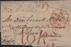 142988 1846 MAIL CHARD, SOMERSET TO LEON, SPAIN, GOOD RANGE OF HANDSTAMPS.