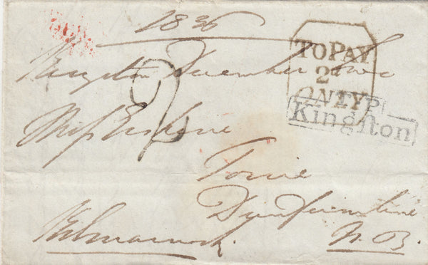 142992 1836 FREE FRANK ABUSE KINGSTON, SURREY TO SCOTLAND WITH 'T.P/Kingfton' HANDSTAMP IN BLACK.