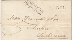 142993 1832 MAIL WILLITON, SOMERSET TO WIVELISCOMBE 'TAUNTON/PennyPost' HANDSTAMP (SO807) AND 'No6' RECEIVERS HANDSTAMP.