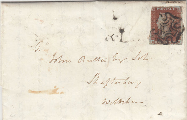 142994 1841 MAIL LONDON TO SHAFTESBURY, DORSET 1D (SG8) and 'R.L' (Ride Letter) HANDSTAMP IN BLACK (L564c).