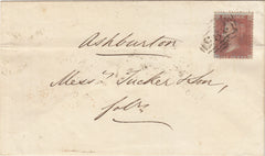 142997 1856 MAIL EXETER TO ASHBURTON, DEVON 1D (SG29) 'SOUTH-ST' RECEIVERS HANDSTAMP IN BLUE-GREEN.