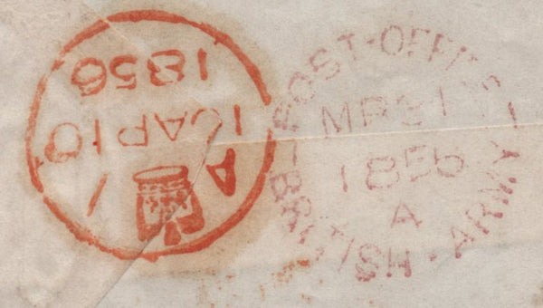 142999 1856 MAIL CRIMEAN WAR TO 'RAGLAN SOMERSET' IN LONDON 1D (SG24) X 3 'OXO' CANCELLATIONS.
