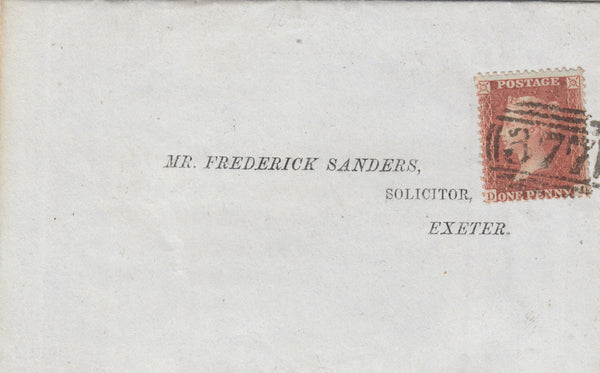 143001 1856 'EXETER AND EXMOUTH RAILWAY' PRINTED LETTER OTTERY ST MARY, DEVON TO EXETER 1D (SG29)(DJ).