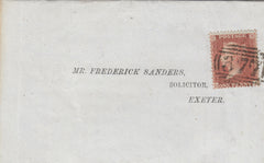 143001 1856 'EXETER AND EXMOUTH RAILWAY' PRINTED LETTER OTTERY ST MARY, DEVON TO EXETER 1D (SG29)(DJ).