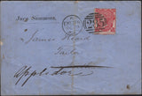 143003 1863 REGISTERED 'Jury Summons' MAIL EXETER TO NORTHAM, DEVON RE-DIRECTED TO APPLEDORE WITH 3D DEEP CARMINE-ROSE (SG75).