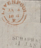 143004 1841 MAIL LIVERPOOL TO SCHAFFHAUSEN, SWITZERLAND WITH FINE RANGE OF HANDSTAMPS.