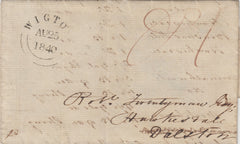143010 1840 MAIL WIGTON, CUMBERLAND TO DALSTON, POSTAGE PAID 'WIGTON' DATE STAMP (CU533).